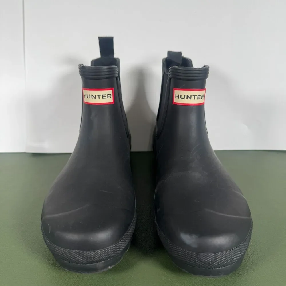 Hunter Black Ankle Rain Boots Rubber Waterproof Pull On Logo Women's Size 8
